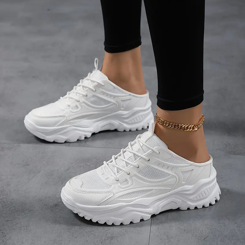 Női Slip-On mindennapi cipő, légáteresztő hálós felsőrész, kerek orr, Ultra-Fiber Leather betét, gumi talp