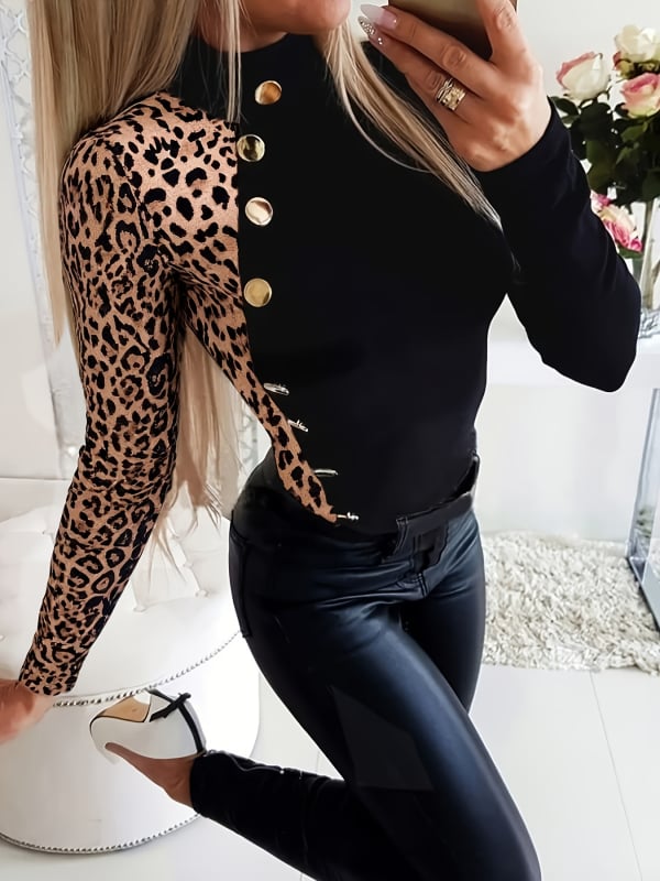 Ženska majica s leopard uzorkom, Milk Silk materijal, dugi rukav, casual stil, digitalni tisak