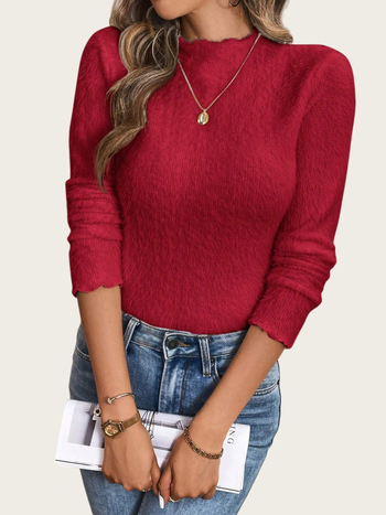 Плетен пуловер, къс модел, дълги ръкави, кръгло деколте, полиестер