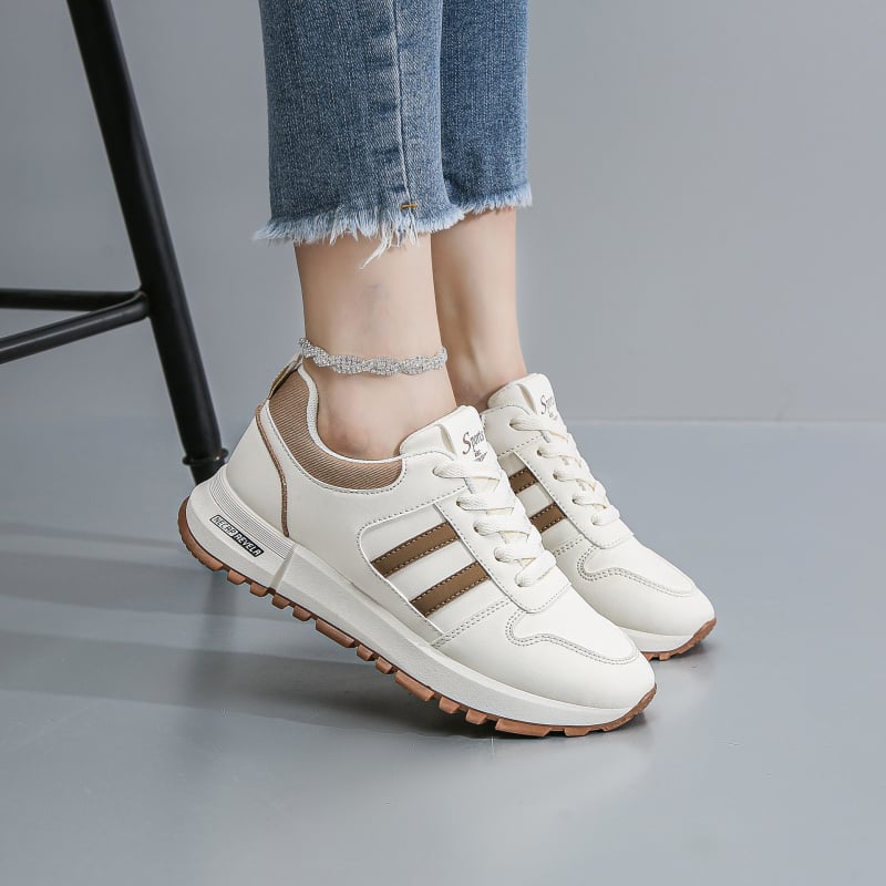 Moteriški kvėpuojantys sportbačiai su raišteliais, reljefinė dirbtinė oda, tinklinė vidinė medžiaga, PU vidurinis pada, EVA padai