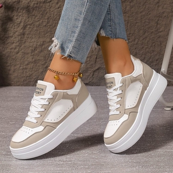 Moterų kasdieniai bėgimo bateliai su aukštinančiu efektu, storas padas, PU odos viršus, raišteliai, žemas profilio dizainas