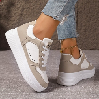 Moterų kasdieniai bėgimo bateliai su aukštinančiu efektu, storas padas, PU odos viršus, raišteliai, žemas profilio dizainas