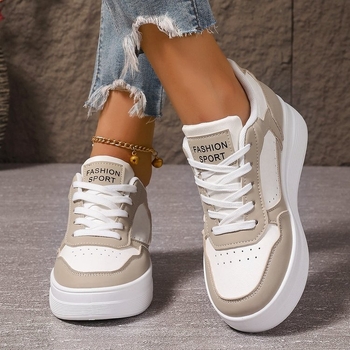 Moterų kasdieniai bėgimo bateliai su aukštinančiu efektu, storas padas, PU odos viršus, raišteliai, žemas profilio dizainas