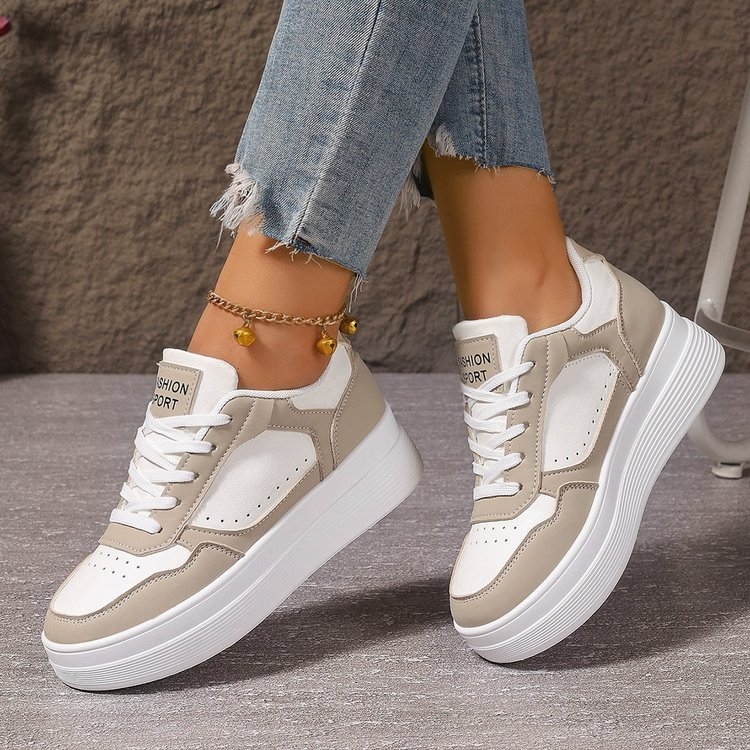 Moterų kasdieniai bėgimo bateliai su aukštinančiu efektu, storas padas, PU odos viršus, raišteliai, žemas profilio dizainas