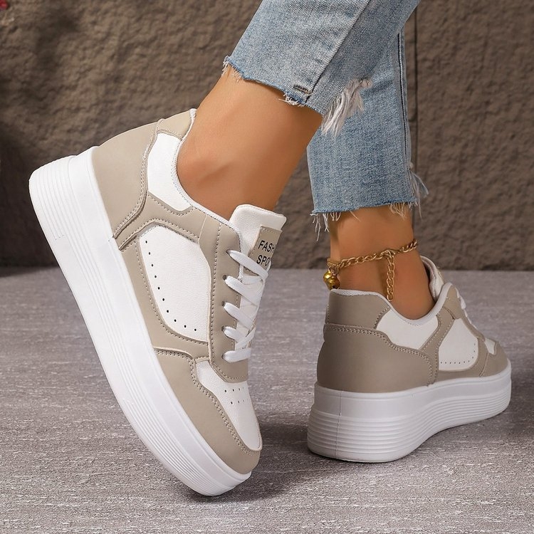 Moterų kasdieniai bėgimo bateliai su aukštinančiu efektu, storas padas, PU odos viršus, raišteliai, žemas profilio dizainas