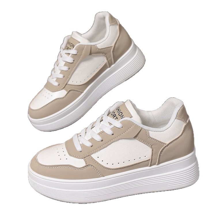 Moterų kasdieniai bėgimo bateliai su aukštinančiu efektu, storas padas, PU odos viršus, raišteliai, žemas profilio dizainas