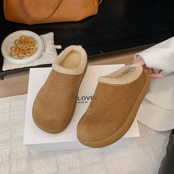 Moteriški slip-on velurų batai su dirbtiniu kailiu, guma padas, žemas kulnas
