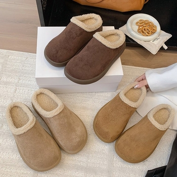 Moteriški slip-on velurų batai su dirbtiniu kailiu, guma padas, žemas kulnas