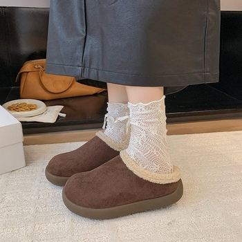 Moteriški slip-on velurų batai su dirbtiniu kailiu, guma padas, žemas kulnas