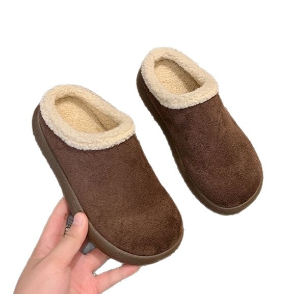 Moteriški slip-on velurų batai su dirbtiniu kailiu, guma padas, žemas kulnas