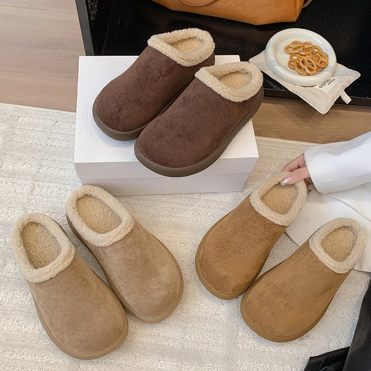 Moteriški slip-on velurų batai su dirbtiniu kailiu, guma padas, žemas kulnas