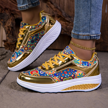 Moteriški laisvalaikio batai, pank stiliaus, aukštį didinančios sportbačiai, apvali nosis, PU viršus, grafiti raštas, žemas batų kaklelis, EVA padas, raišteliai