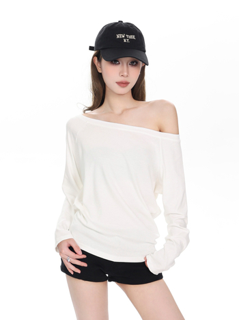 Topas su vienu pečiu, siauras kirpimas, ilgomis rankovėmis, siuvinėjimas, vienspalvis