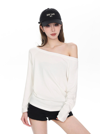 Topas su vienu pečiu, siauras kirpimas, ilgomis rankovėmis, siuvinėjimas, vienspalvis