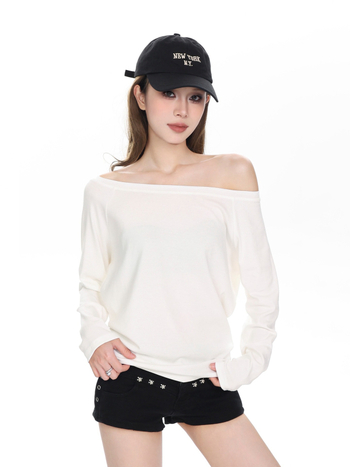 Topas su vienu pečiu, siauras kirpimas, ilgomis rankovėmis, siuvinėjimas, vienspalvis