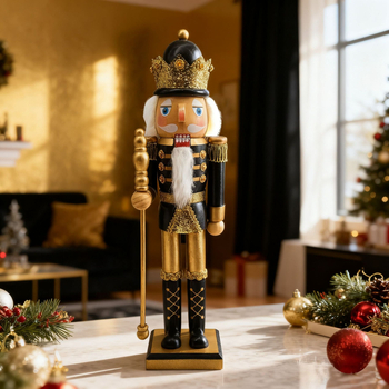 Medinė Kalėdinė Nutcracker figūrėlė su blizgia apdaila – karaliaus ir riterio tema