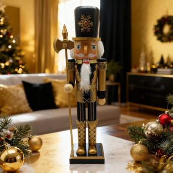 Medinė Kalėdinė Nutcracker figūrėlė su blizgia apdaila – karaliaus ir riterio tema