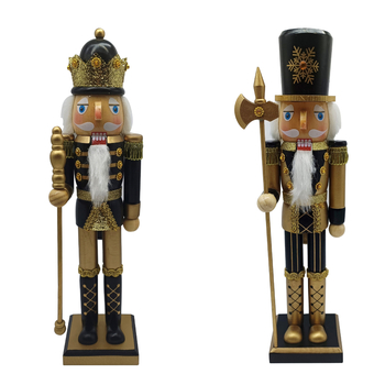 Medinė Kalėdinė Nutcracker figūrėlė su blizgia apdaila – karaliaus ir riterio tema