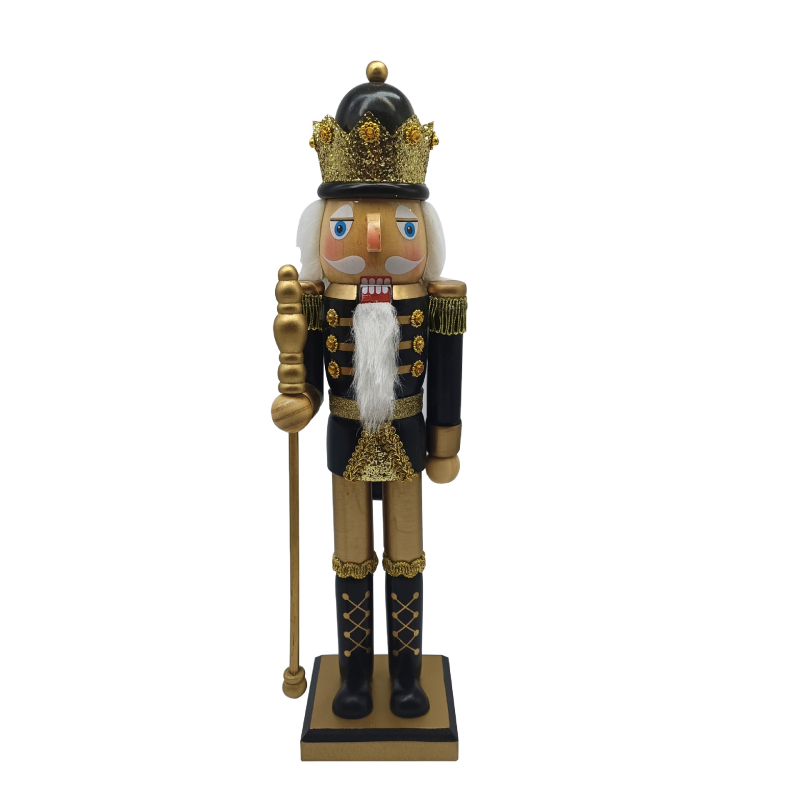 Medinė Kalėdinė Nutcracker figūrėlė su blizgia apdaila – karaliaus ir riterio tema