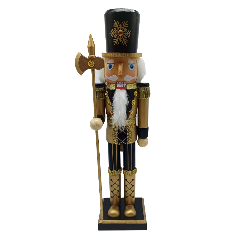 Medinė Kalėdinė Nutcracker figūrėlė su blizgia apdaila – karaliaus ir riterio tema