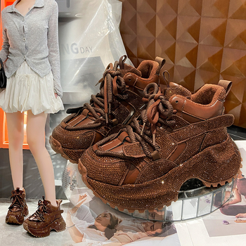 Moteriški chunky dad shoes su kvėpuojančia tinklo vidine, viršutinė medžiaga – audinys, 6–8 cm kulnas, aukštas kulkšnies aukštis, raišteliai