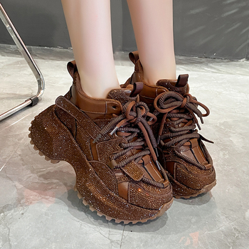 Moteriški chunky dad shoes su kvėpuojančia tinklo vidine, viršutinė medžiaga – audinys, 6–8 cm kulnas, aukštas kulkšnies aukštis, raišteliai