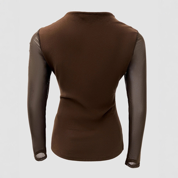 3D effektusú hálós patchworkos ing, U-nyakú gallér, hosszú ujjú, poliészter