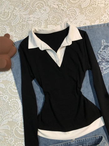 Medvilniniai marškinėliai su blokų raštu, polo apykaklė, ilgomis rankovėmis, įprastas kirpimas, ruduo 2025