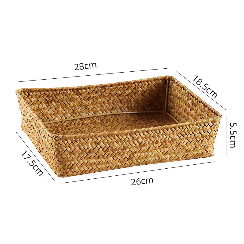 Плетена кошница за бюро от морска трева за дистанционни управления, козметика, книги и кабели — японски стил