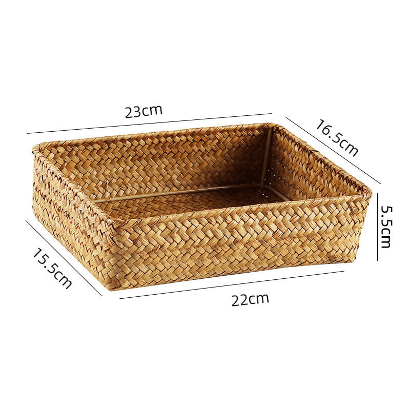 Плетена кошница за бюро от морска трева за дистанционни управления, козметика, книги и кабели — японски стил