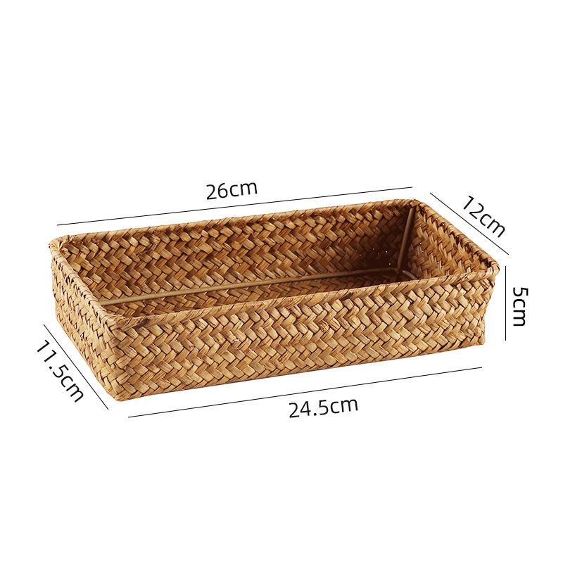 Плетена кошница за бюро от морска трева за дистанционни управления, козметика, книги и кабели — японски стил