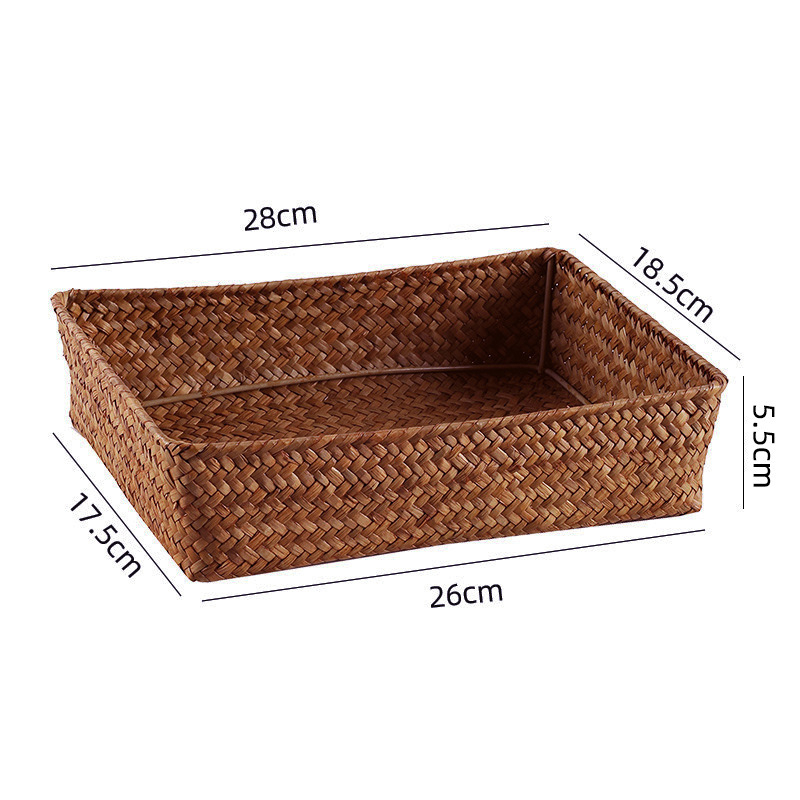 Плетена кошница за бюро от морска трева за дистанционни управления, козметика, книги и кабели — японски стил