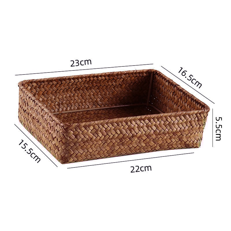 Плетена кошница за бюро от морска трева за дистанционни управления, козметика, книги и кабели — японски стил