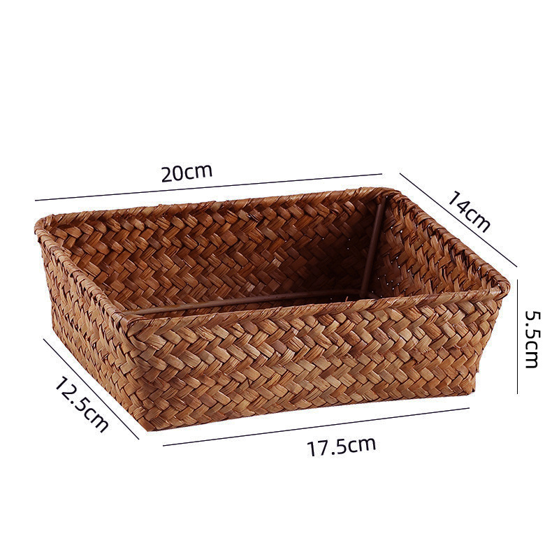 Плетена кошница за бюро от морска трева за дистанционни управления, козметика, книги и кабели — японски стил