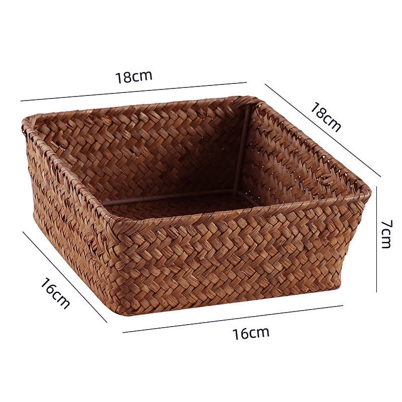 Плетена кошница за бюро от морска трева за дистанционни управления, козметика, книги и кабели — японски стил