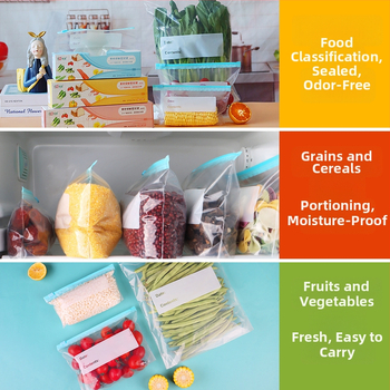 Užtrauktukų uždarymo šaldymo įdėklas iš maisto kokybės plastiko, daugkartinio naudojimo, tinkamas mikrobangų krosnelei, antibakterinis, nuo -60°C iki 100°C