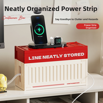 Darbo stalo kabelių laikymo dėžutė su skyriais - galima sluoksniuoti, su dangteliu, 2 L talpa