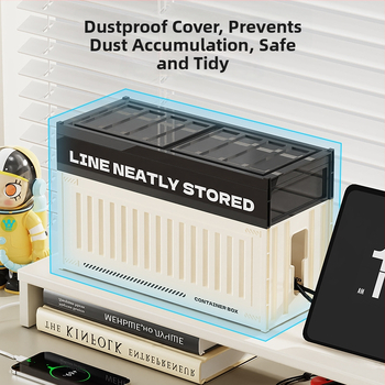 Darbo stalo kabelių laikymo dėžutė su skyriais - galima sluoksniuoti, su dangteliu, 2 L talpa