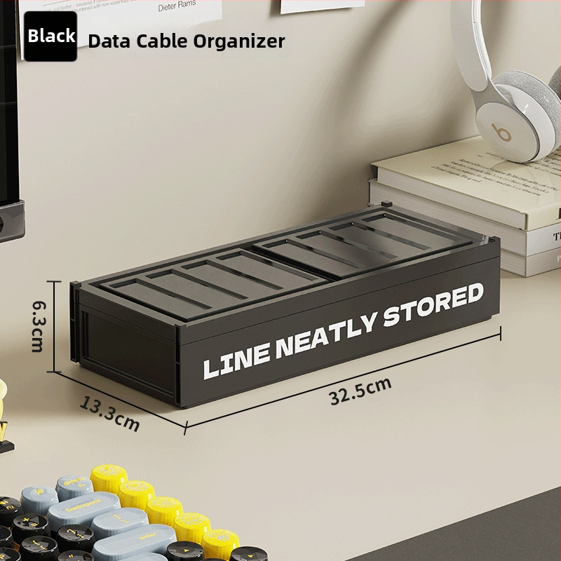 Darbo stalo kabelių laikymo dėžutė su skyriais - galima sluoksniuoti, su dangteliu, 2 L talpa