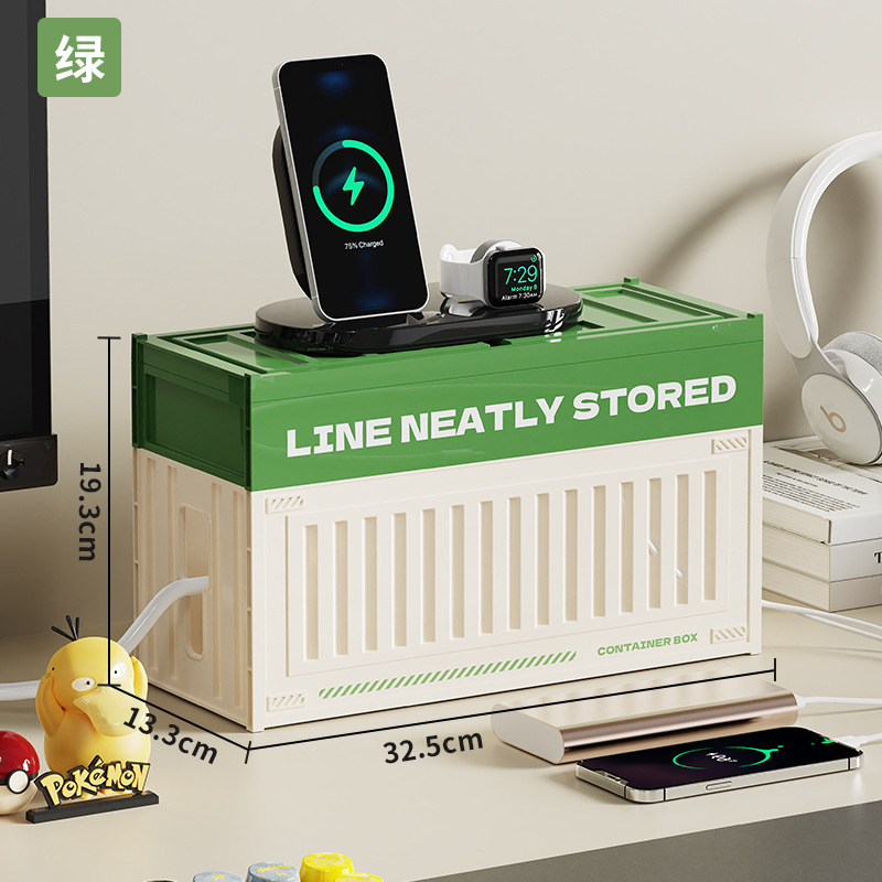 Десктоп кутия за кабели с отделения - може да се подрежда на слоеве, с капак, 2 л капацитет