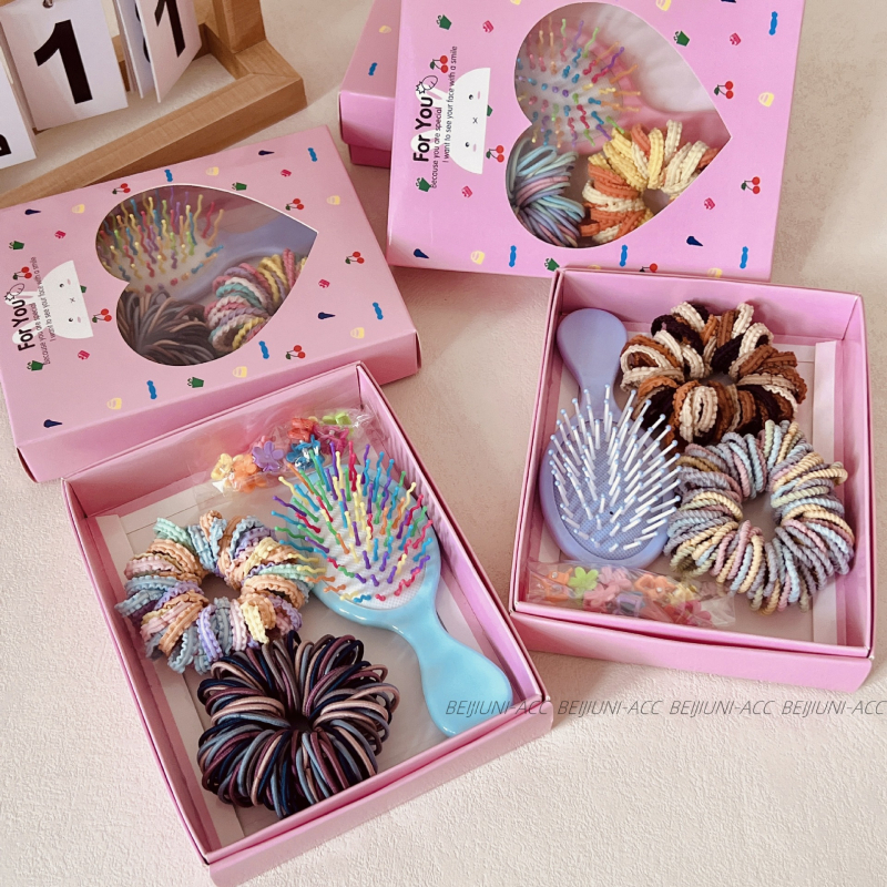 Σετ αξεσουάρ μαλλιών – λαστιχάκια υψηλής ελαστικότητας, σε συσκευασία κουτί, για βρέφη και νήπια 0–3 ετών, σχήματος κορώνας, πλευρικά κλιπ, μίξη υλικών