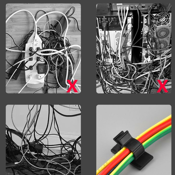 Kábel rendező klipek ragasztóval rögzítve, fúrás nélkül, asztali kábelrendezéshez