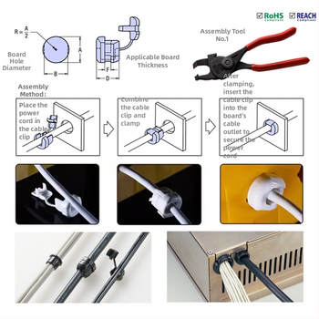 Clip de cablu de alimentare din plastic, model 4N-4, pentru cabluri rotunde și plate, protecție a instalațiilor interioare