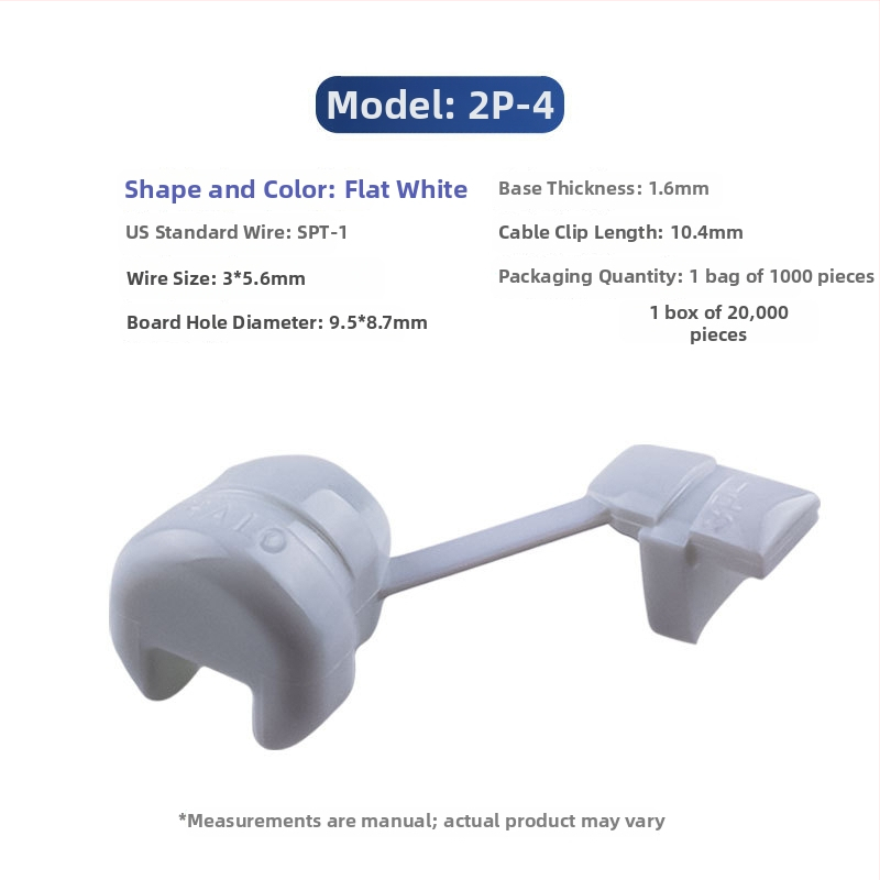 Clip de cablu de alimentare din plastic, model 4N-4, pentru cabluri rotunde și plate, protecție a instalațiilor interioare