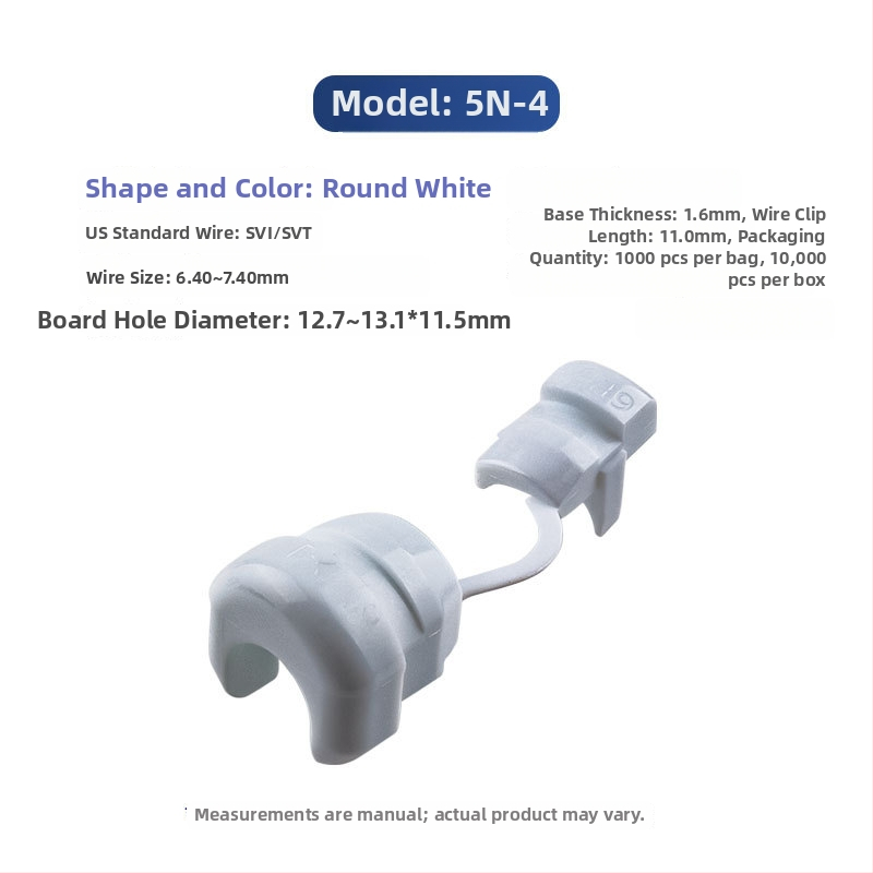 Clip de cablu de alimentare din plastic, model 4N-4, pentru cabluri rotunde și plate, protecție a instalațiilor interioare