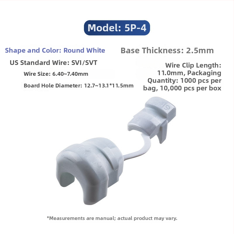 Clip de cablu de alimentare din plastic, model 4N-4, pentru cabluri rotunde și plate, protecție a instalațiilor interioare