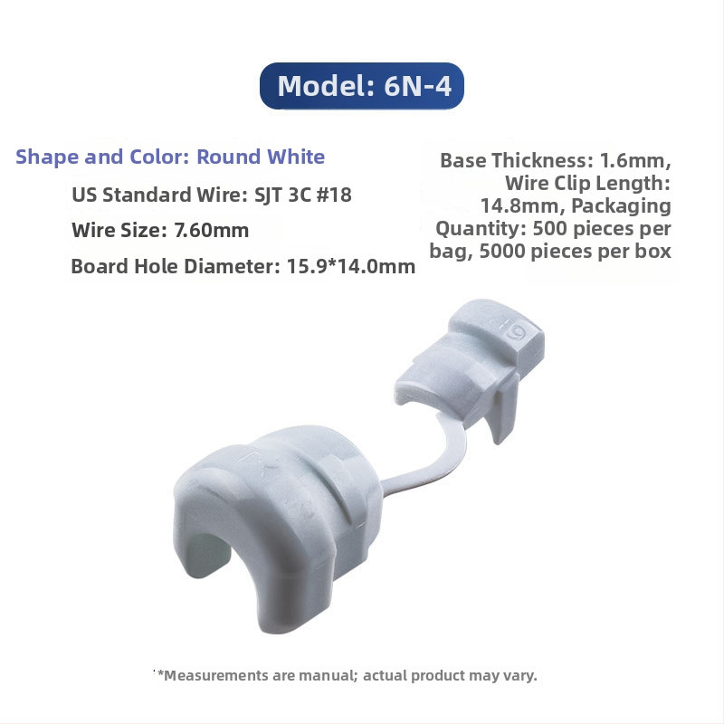 Clip de cablu de alimentare din plastic, model 4N-4, pentru cabluri rotunde și plate, protecție a instalațiilor interioare