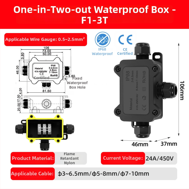 Kenaton Външна водоустойчива кутия за свързване със терминали, нейлонова огнеупорна обвивка, IP68, монтажни уши