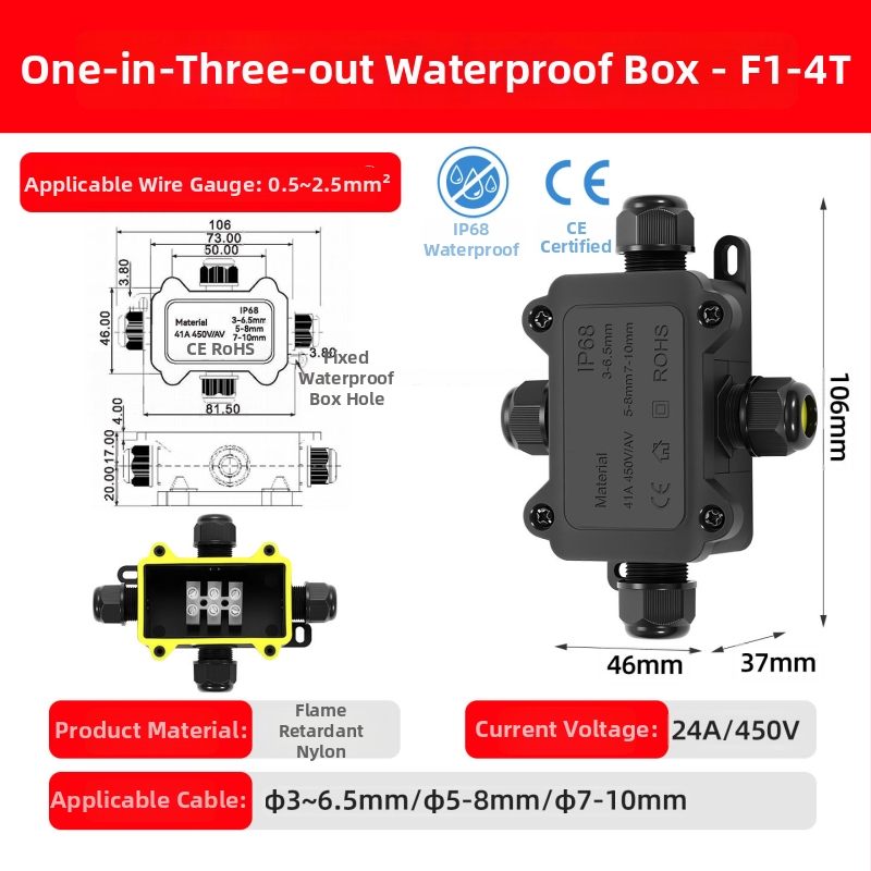 Kenaton Външна водоустойчива кутия за свързване със терминали, нейлонова огнеупорна обвивка, IP68, монтажни уши