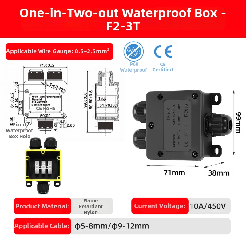 Kenaton Външна водоустойчива кутия за свързване със терминали, нейлонова огнеупорна обвивка, IP68, монтажни уши